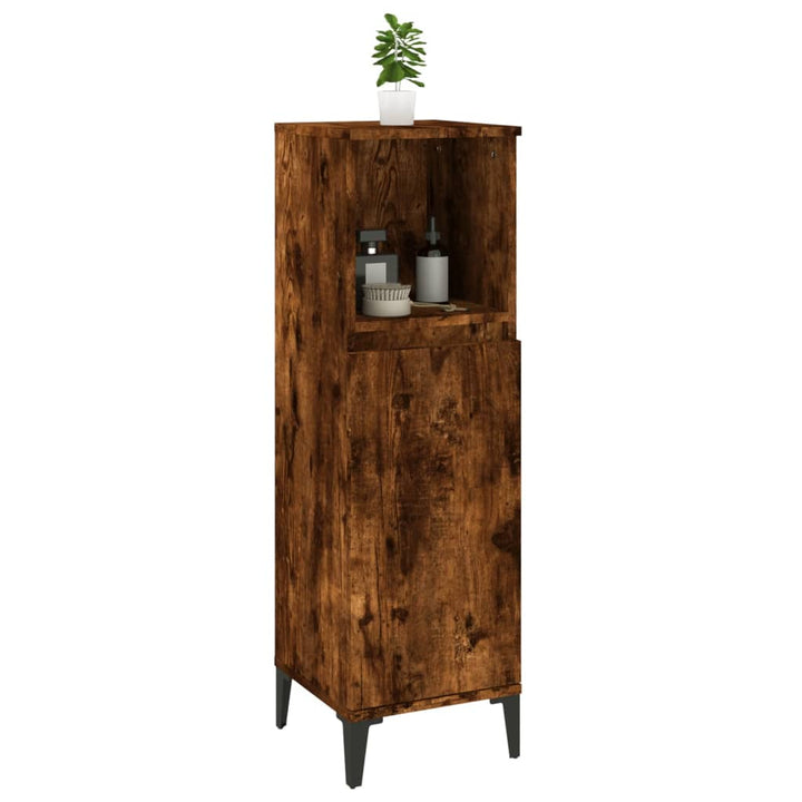 badeværelsesskab 30x30x100 cm konstrueret træ røget egetræ