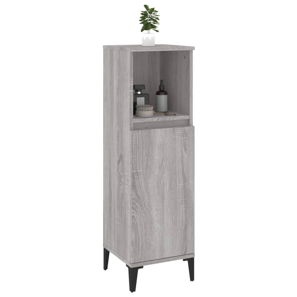 badeværelsesskab 30x30x100 cm konstrueret træ grå sonoma-eg