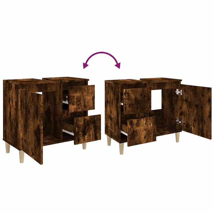 badeværelsesskab 65x33x60 cm konstrueret træ røget egetræ