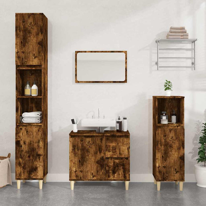badeværelsesskab 65x33x60 cm konstrueret træ røget egetræ