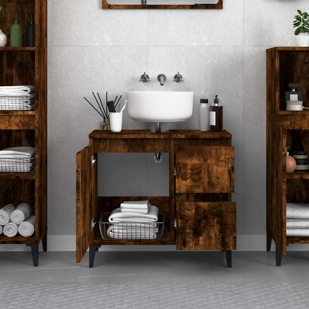 badeværelsesskab 65x33x60 cm konstrueret træ røget egetræ