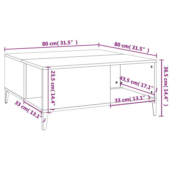 sofabord 80x80x36,5 cm konstrueret træ betongrå