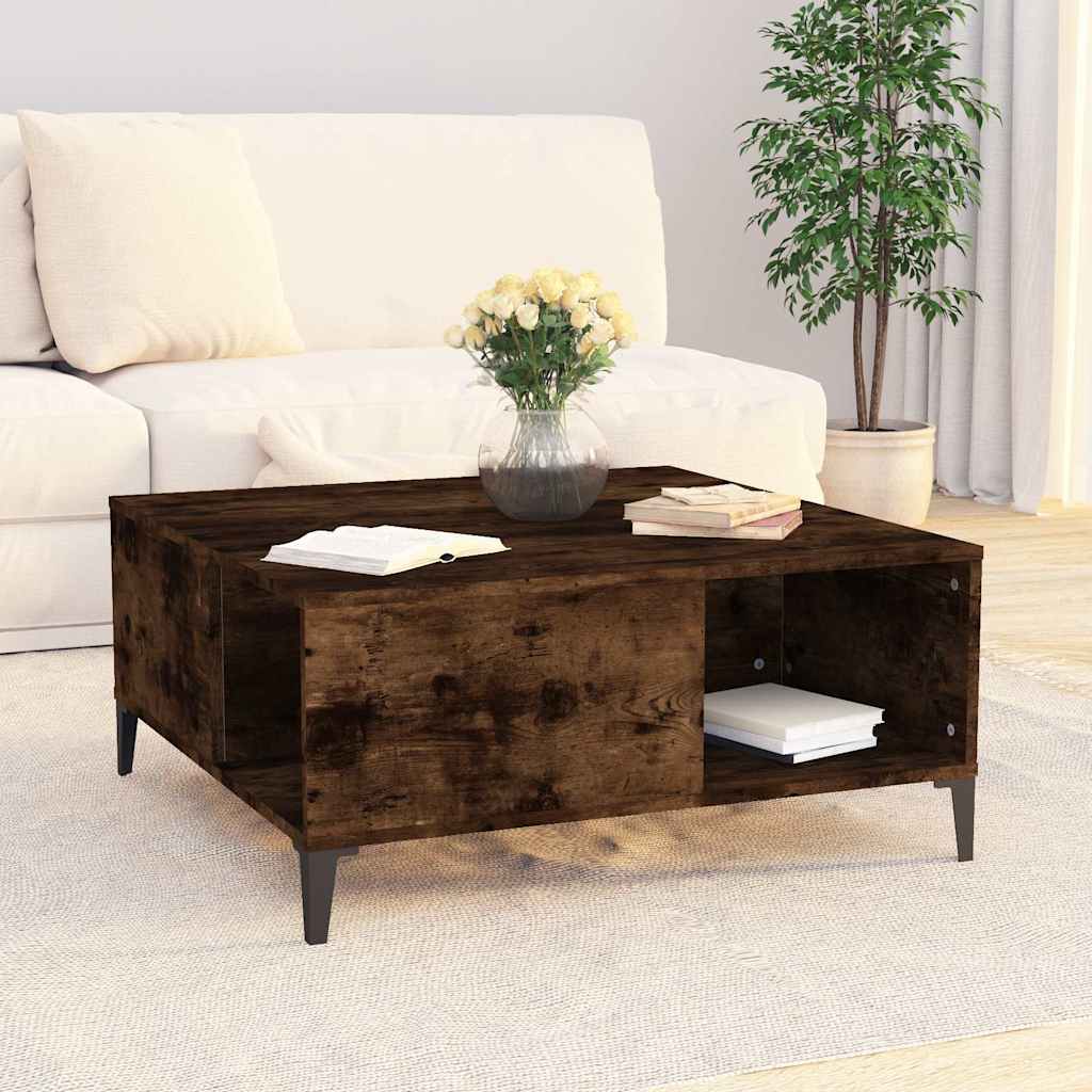 sofabord 80x80x36,5 cm konstrueret træ røget egetræsfarve