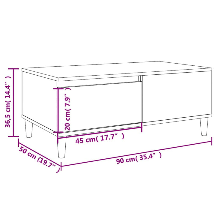 sofabord 90x50x36,5 cm konstrueret træ hvid