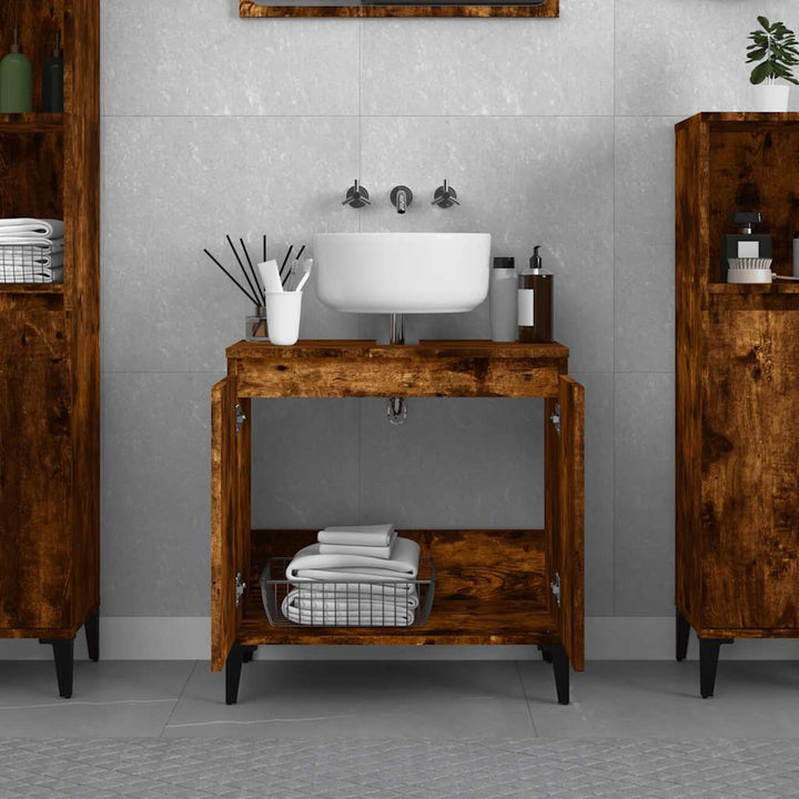 underskab til håndvask 58x33x60 cm konstrueret træ røget eg
