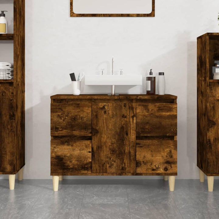 underskab til håndvask 80x33x60 cm konstrueret træ røget eg