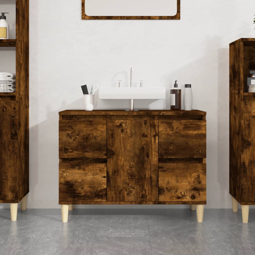 underskab til håndvask 80x33x60 cm konstrueret træ røget eg