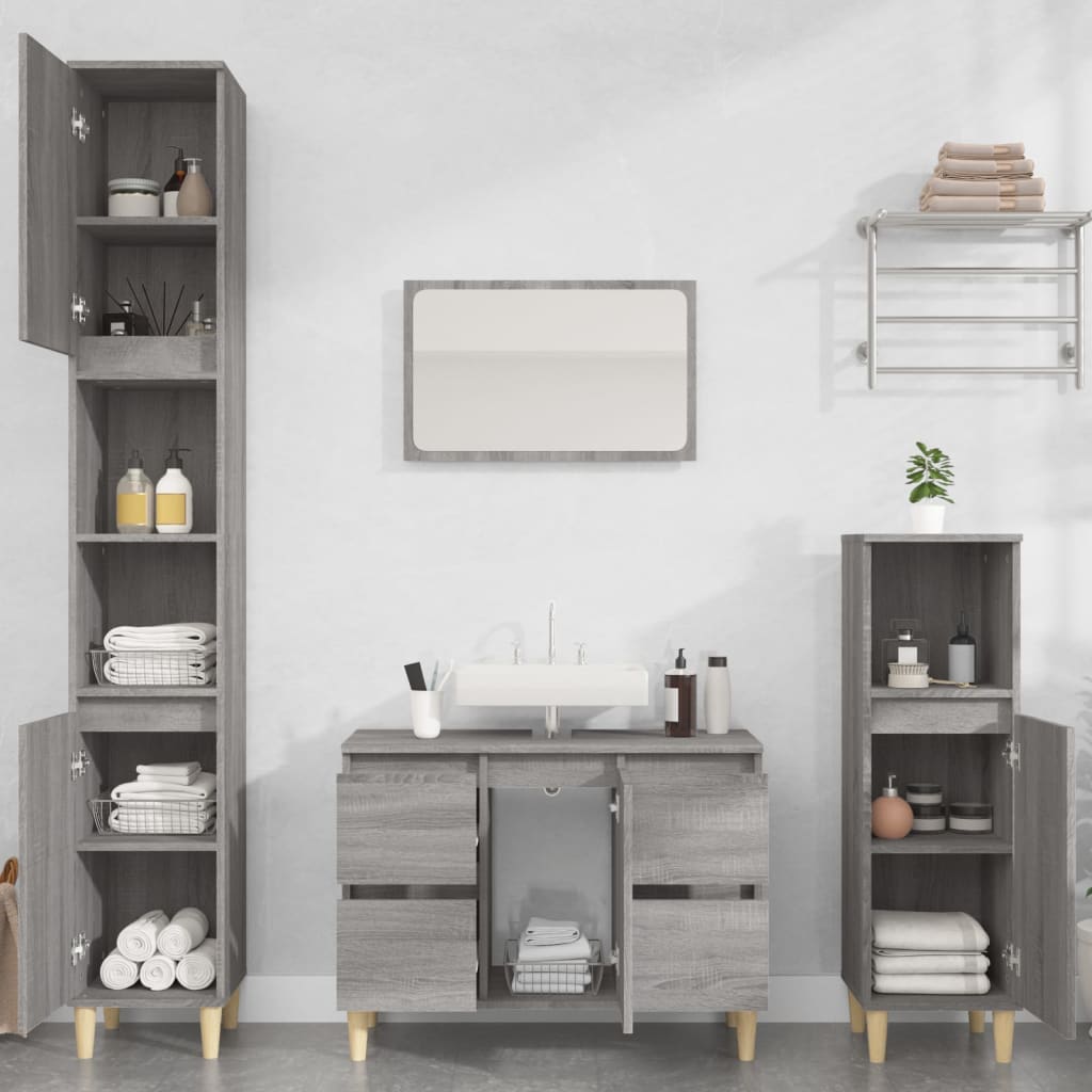 skab til håndvask 80x33x60 cm konstrueret træ grå sonoma-eg