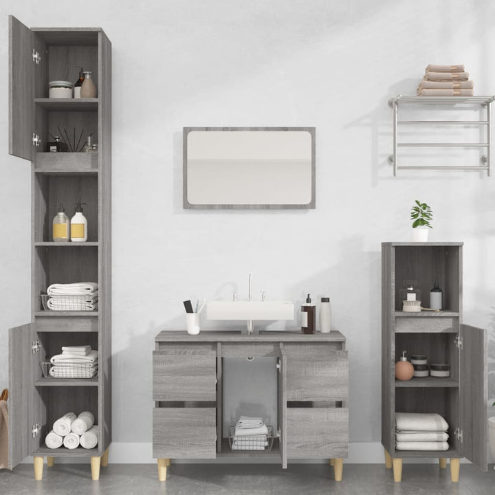 skab til håndvask 80x33x60 cm konstrueret træ grå sonoma-eg