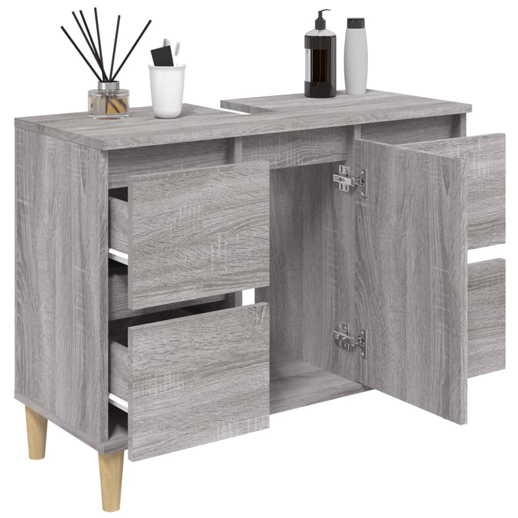 skab til håndvask 80x33x60 cm konstrueret træ grå sonoma-eg