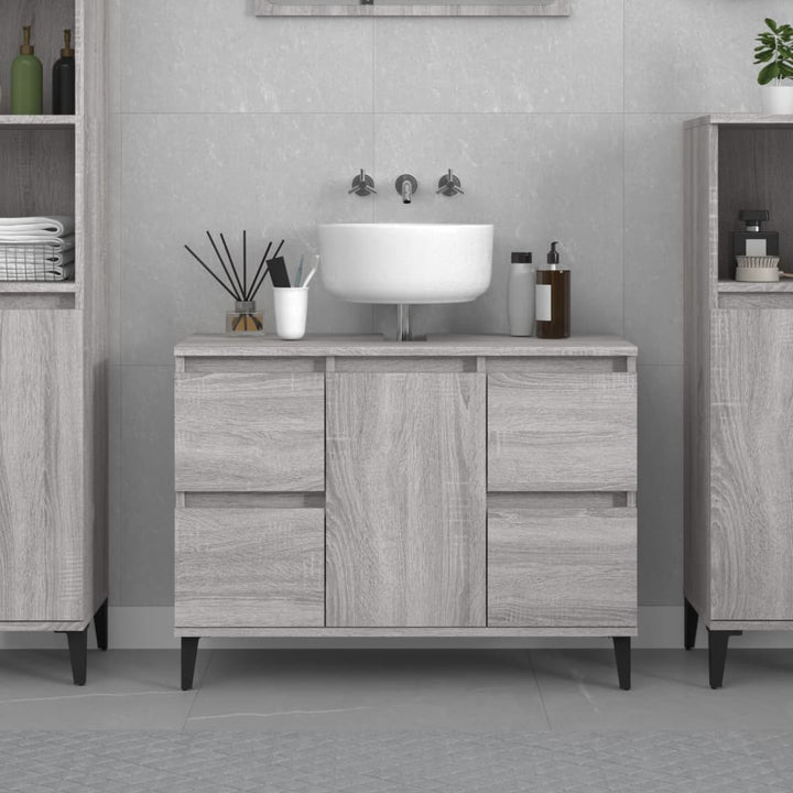 skab til håndvask 80x33x60 cm konstrueret træ grå sonoma-eg