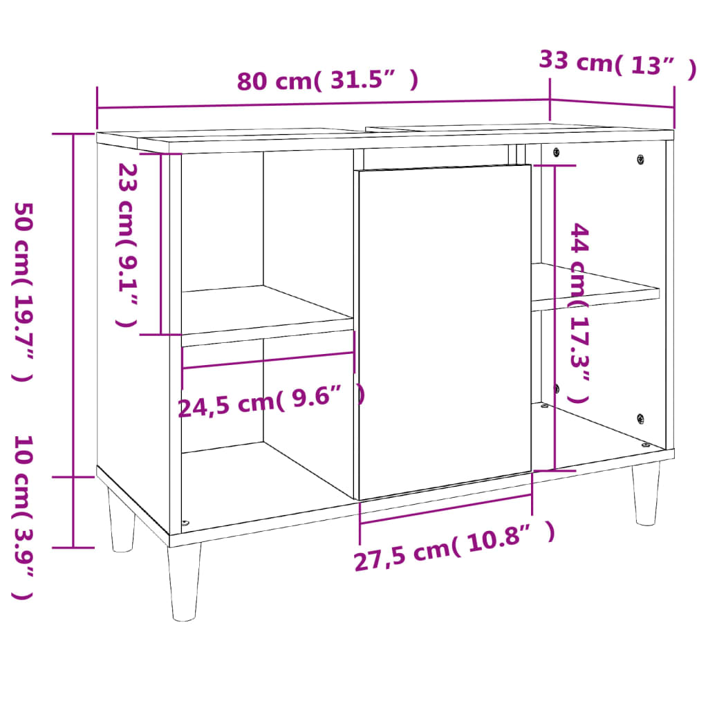 underskab til håndvask 80x33x60 cm konstrueret træ hvid