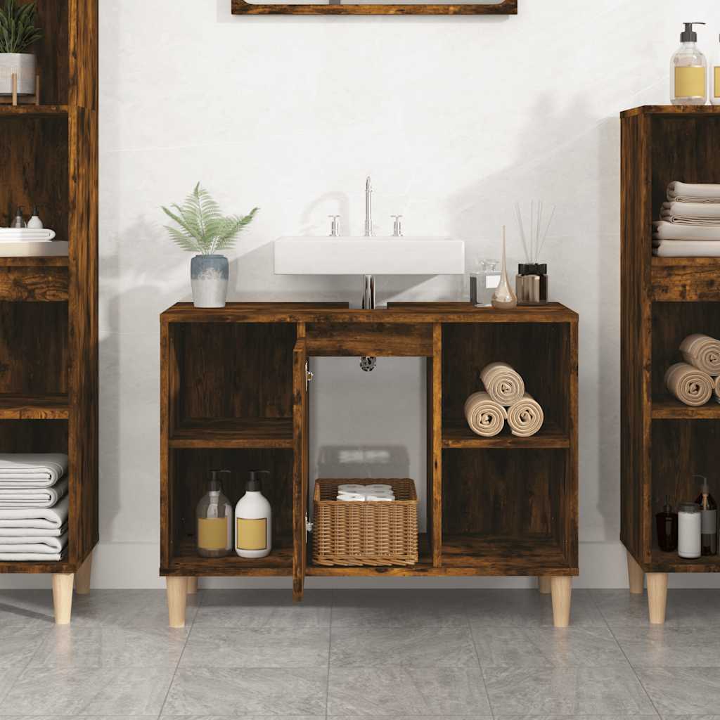 underskab til håndvask 80x33x60 cm konstrueret træ røget eg