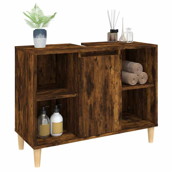 underskab til håndvask 80x33x60 cm konstrueret træ røget eg