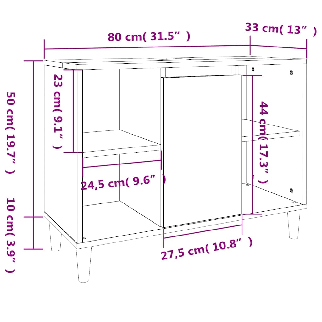underskab til håndvask 80x33x60 cm konstrueret træ røget eg