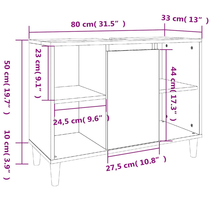 underskab til håndvask 80x33x60 cm konstrueret træ røget eg