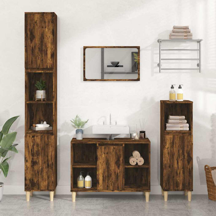 underskab til håndvask 80x33x60 cm konstrueret træ røget eg