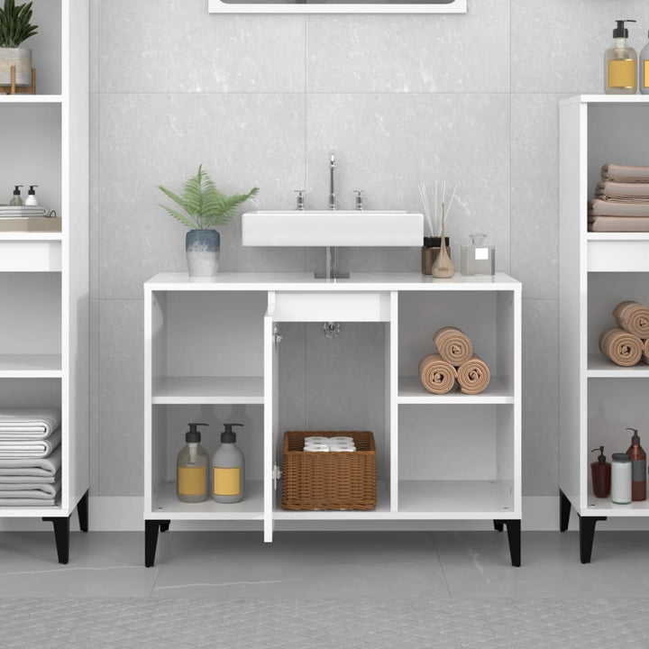 skab til håndvask 80x33x60 cm konstrueret træ hvid højglans