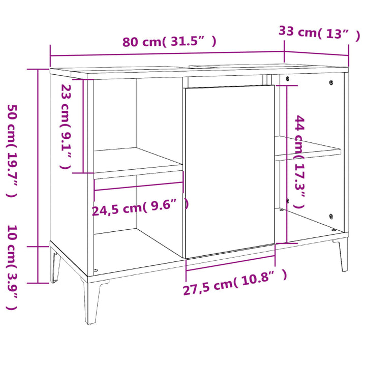 skab til håndvask 80x33x60 cm konstrueret træ hvid højglans