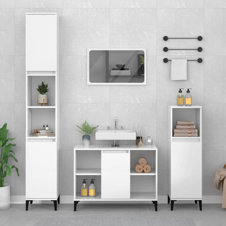 skab til håndvask 80x33x60 cm konstrueret træ hvid højglans