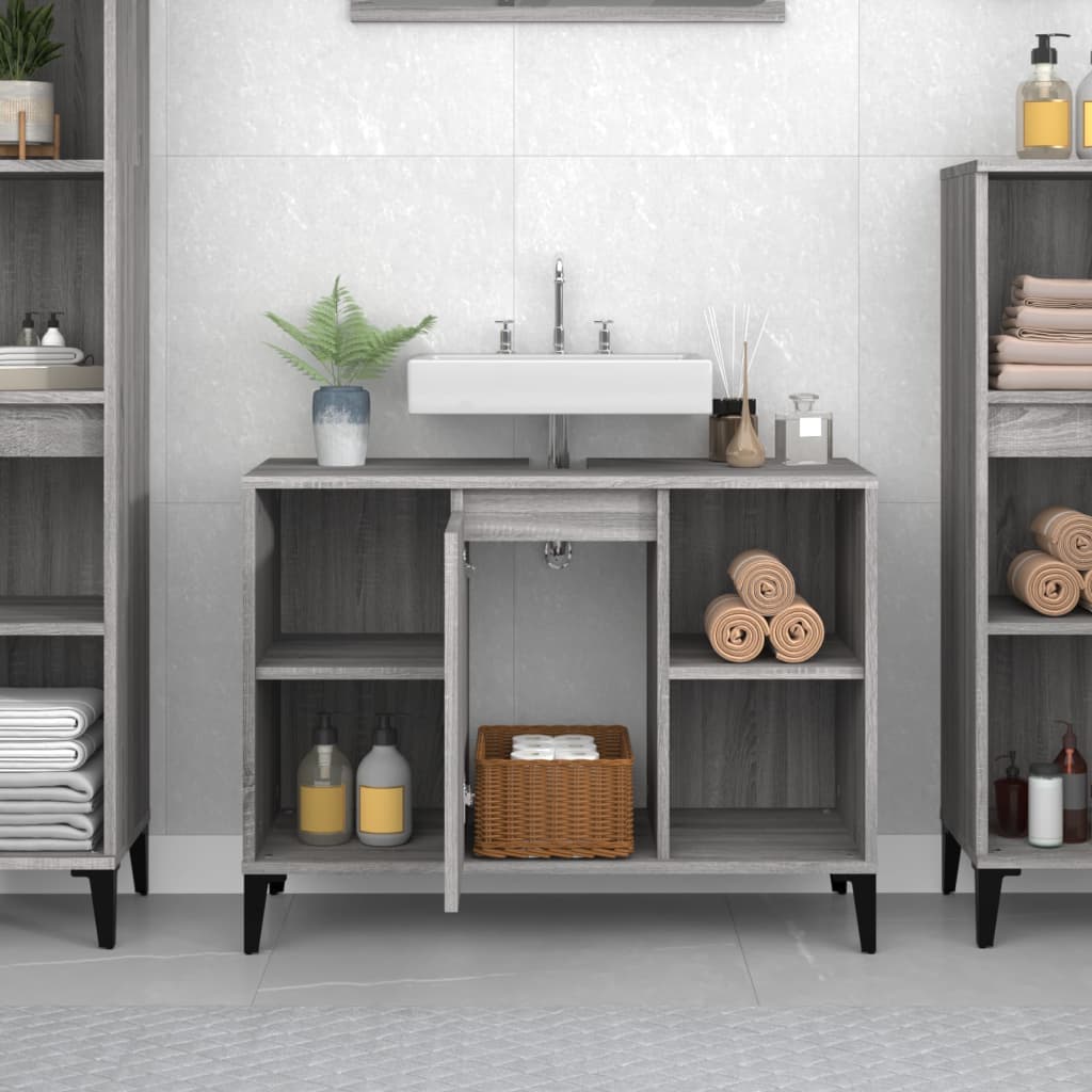 skab til håndvask 80x33x60 cm konstrueret træ grå sonoma-eg