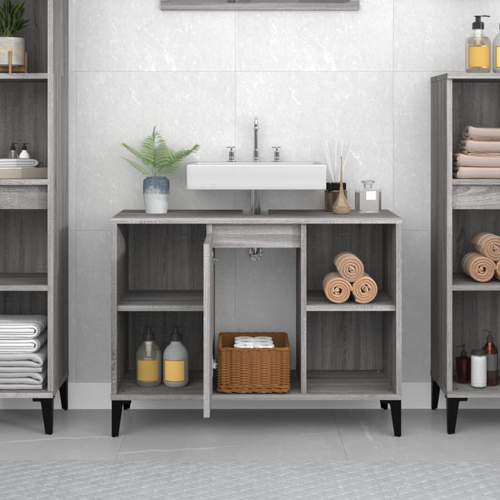 skab til håndvask 80x33x60 cm konstrueret træ grå sonoma-eg