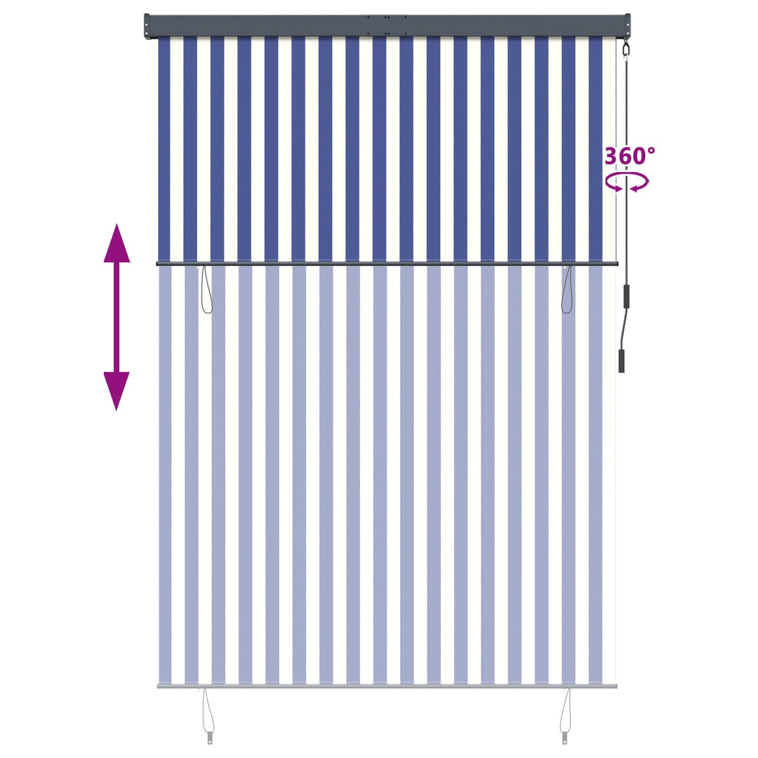 Rullegardin Blå og Hvid 180 x 250 cm Stof og Aluminium