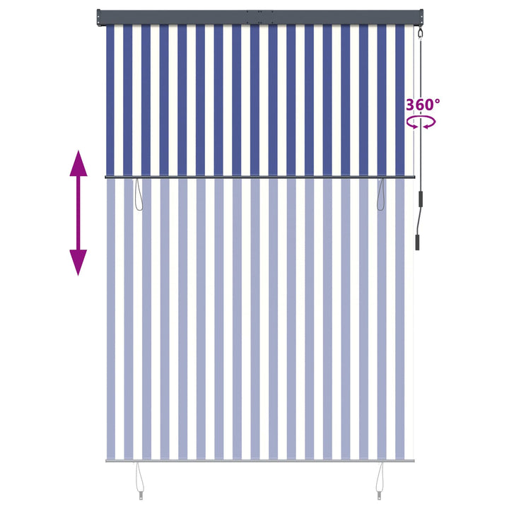 Rullegardin Blå og Hvid 180 x 250 cm Stof og Aluminium