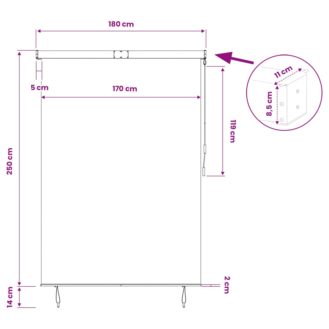 Rullegardin Cremefarvet 180 x 250 cm Stof og Aluminium