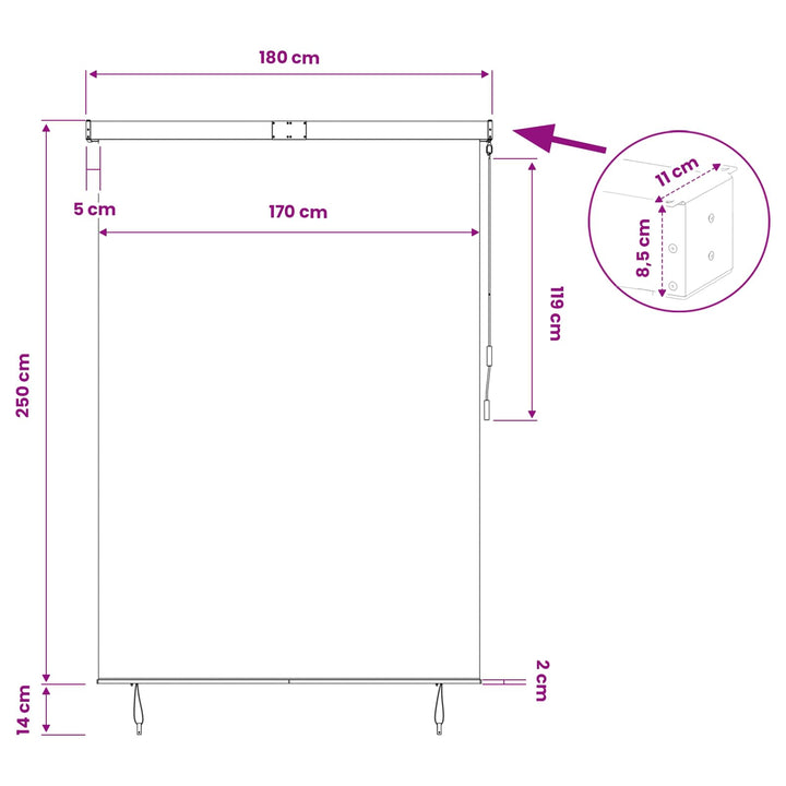 Rullegardin Cremefarvet 180 x 250 cm Stof og Aluminium