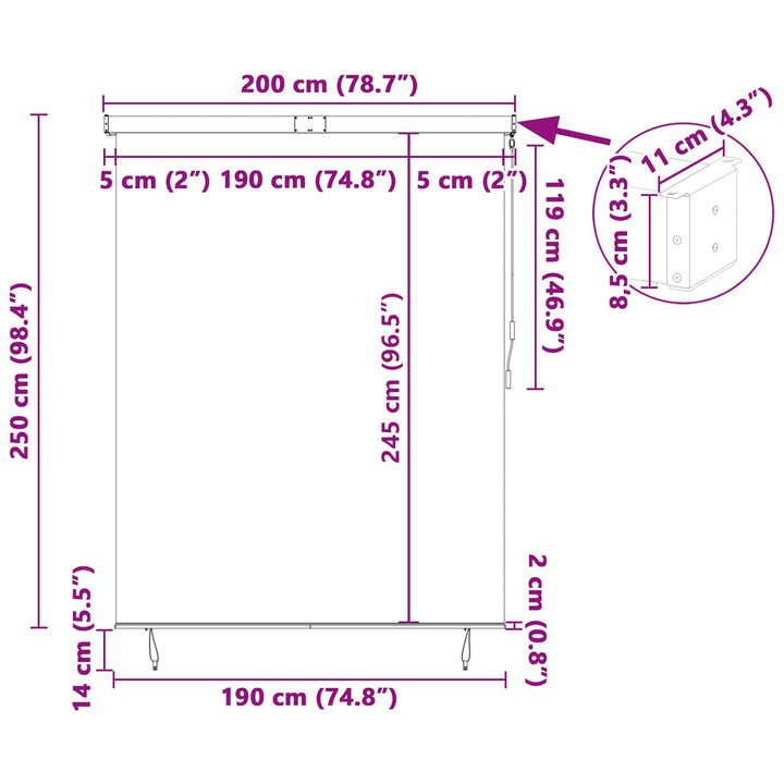 Rullegardin Antracit 200 x 250 cm Stof og Aluminium
