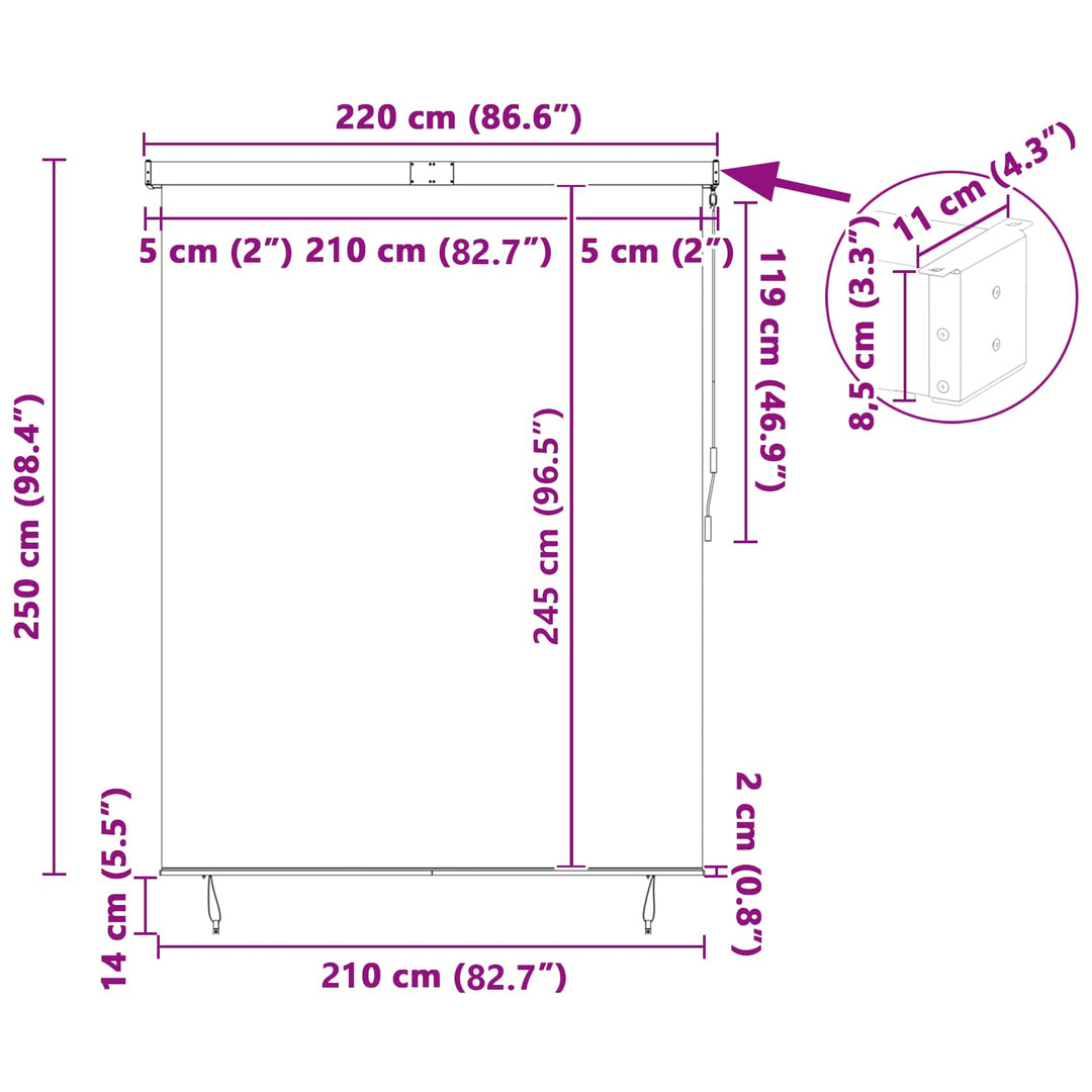 Rullegardin Cremefarvet 200 x 250 cm Stof og Aluminium