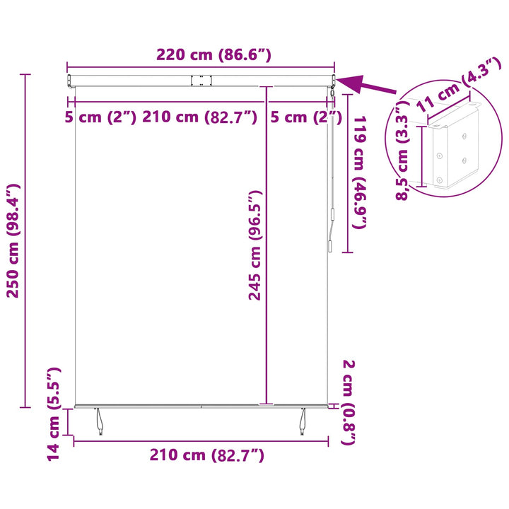 Rullegardin Cremefarvet 200 x 250 cm Stof og Aluminium