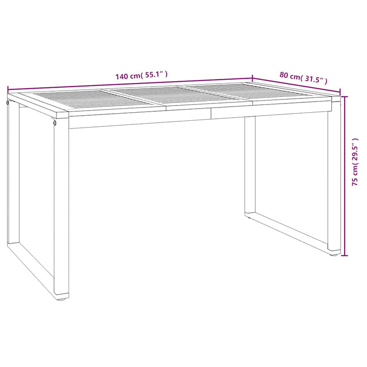 havebord med U-formede ben 140x80x75 cm massivt akacietræ