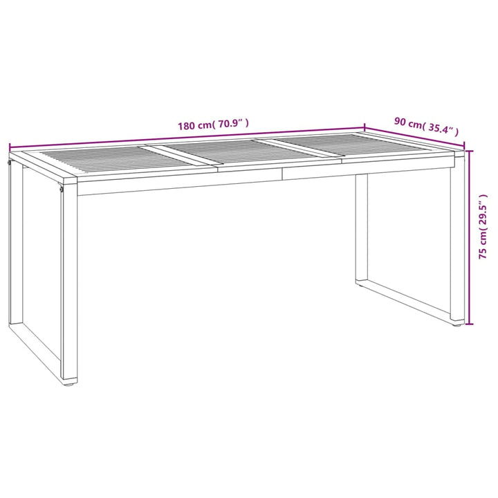havebord med U-formede ben 180x90x75 cm massivt akacietræ