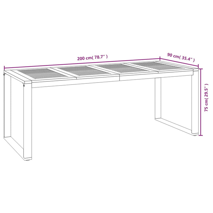 havebord med U-formede ben 200x90x75 cm massivt akacietræ