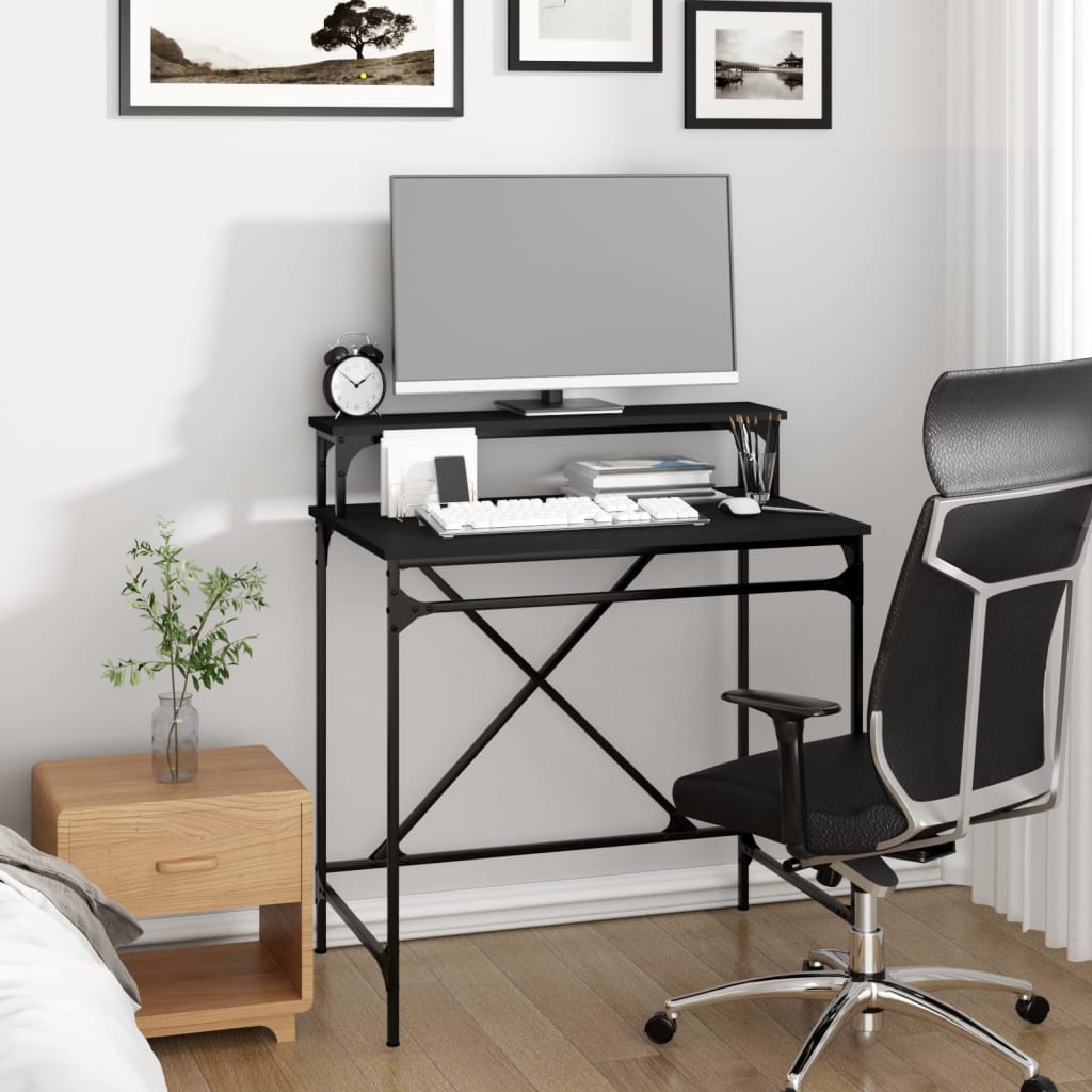 skrivebord 80x50x90 cm konstrueret træ og jern sort