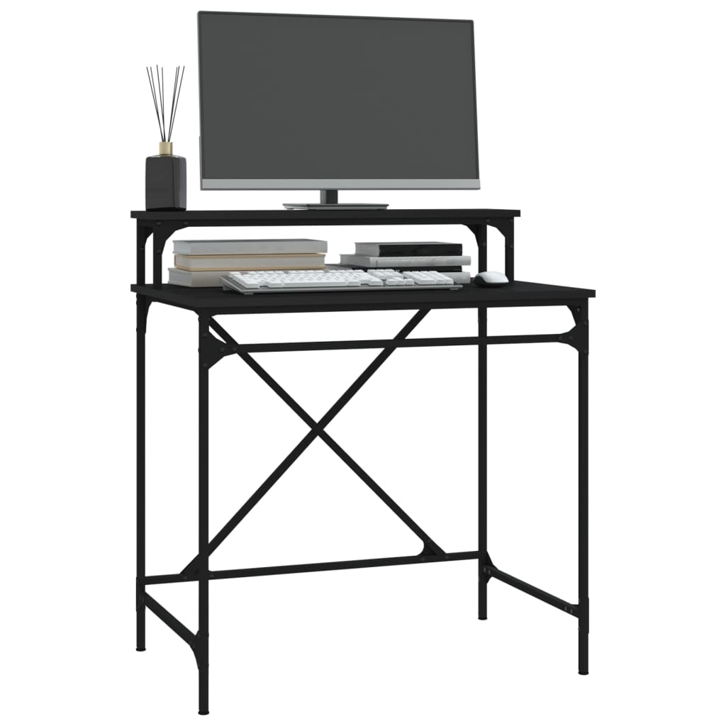 skrivebord 80x50x90 cm konstrueret træ og jern sort
