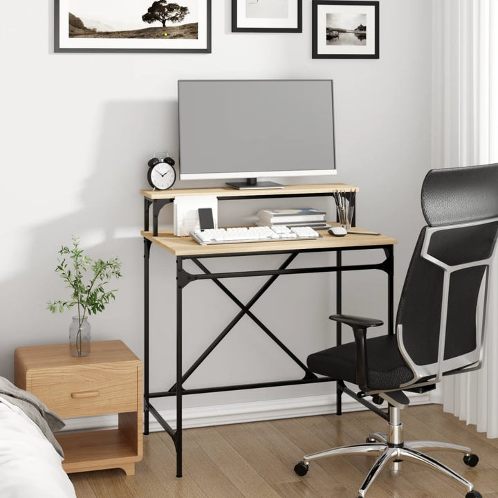 skrivebord 80x50x90 cm konstrueret træ og jern sonoma-eg