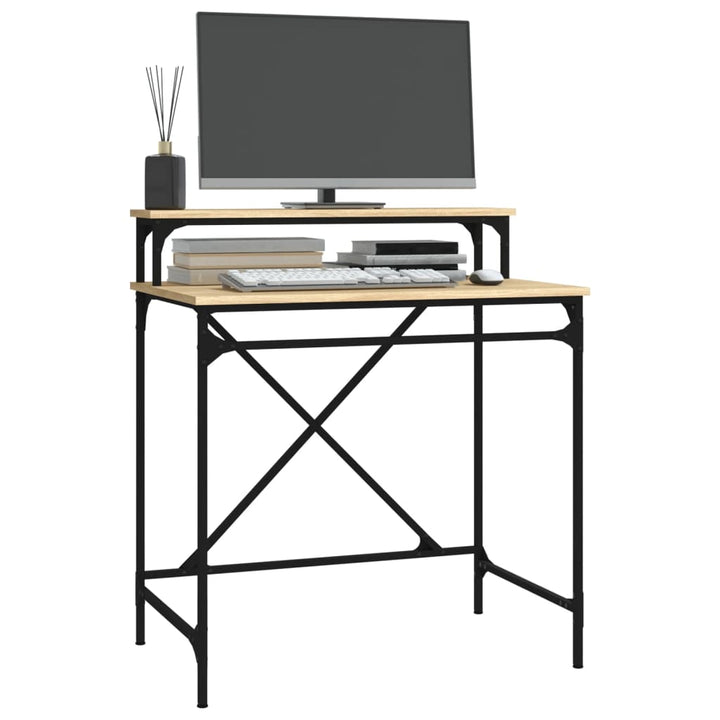 skrivebord 80x50x90 cm konstrueret træ og jern sonoma-eg