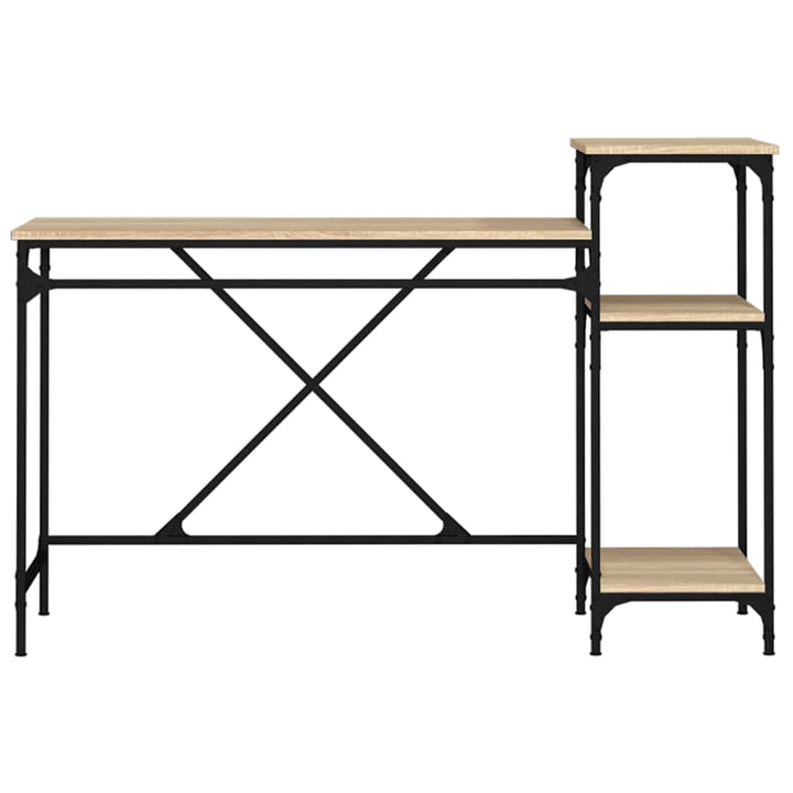 skrivebord m. hylder 135x50x90cm konstrueret træ jern sonoma-eg