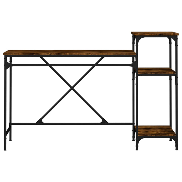 skrivebord m. hylder 135x50x90 cm konstrueret træ jern røget eg