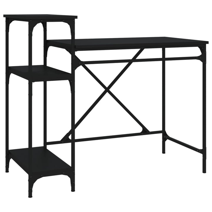 skrivebord m. hylder 105x50x90 cm konstrueret træ og jern sort