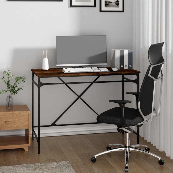 skrivebord 100x50x75 cm konstrueret træ og jern røget eg