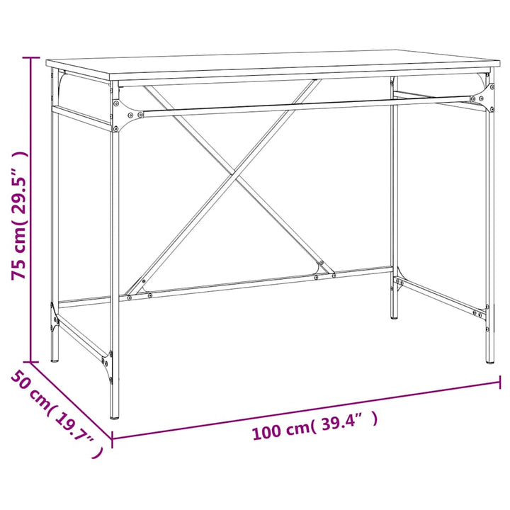 skrivebord 100x50x75 cm konstrueret træ og jern brunt eg