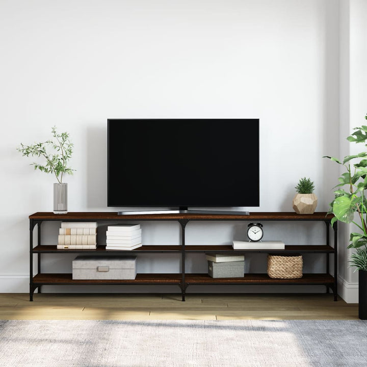 tv-bord 180x30x50 cm konstrueret træ og metal brun egetræsfarve