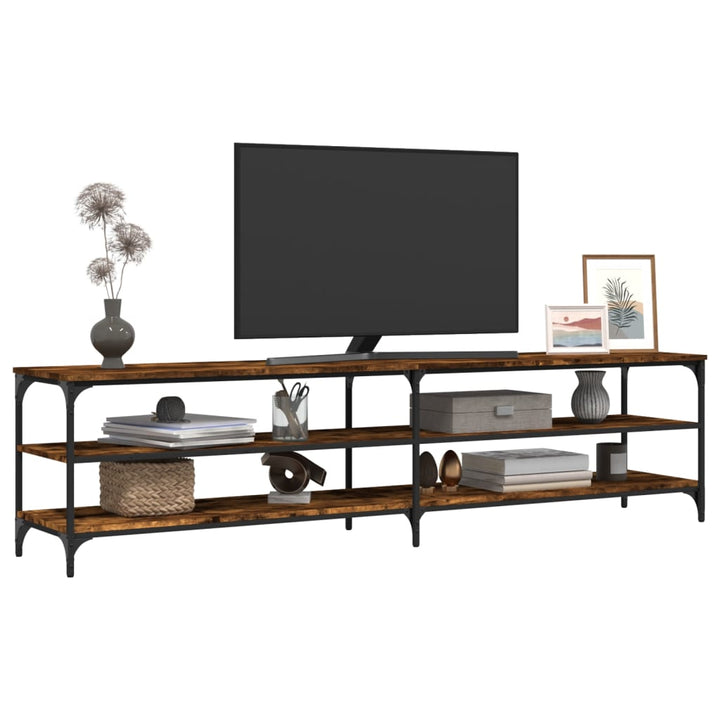 tv-bord 200x30x50 cm konstrueret træ metal røget egetræsfarve
