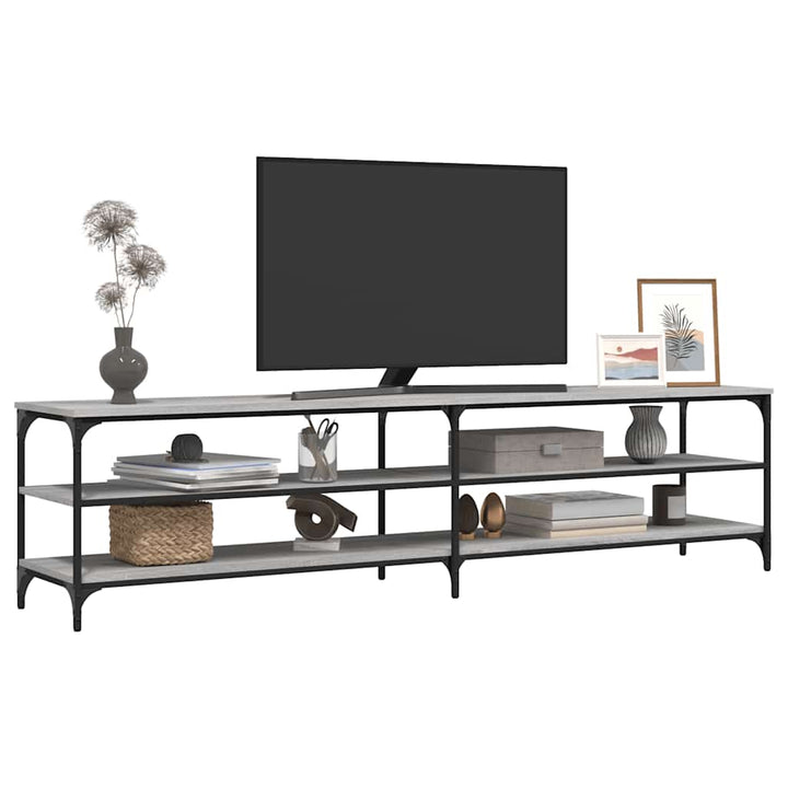 tv-bord 200x30x50 cm konstrueret træ og metal grå sonoma-eg