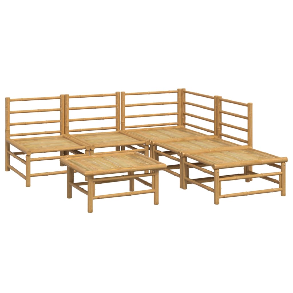 loungesæt til haven 6 dele med lysegrå hynder bambus