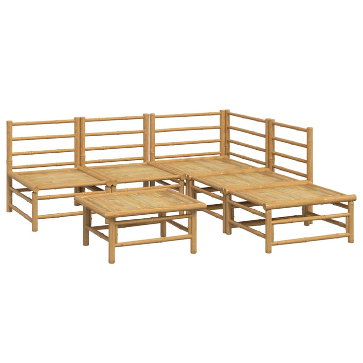 loungesæt til haven 6 dele med lysegrå hynder bambus